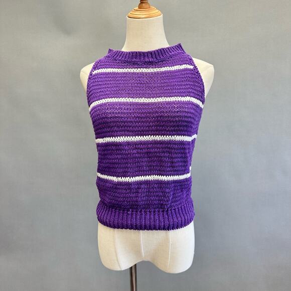 Christian Dior vintage 80s loose knit purple striped sleeveless top size medium - Picture 1 of 16
